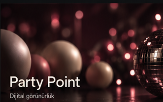 Party Point çalışması için bordo ışıklar ve kürelerden oluşan temsili kapak